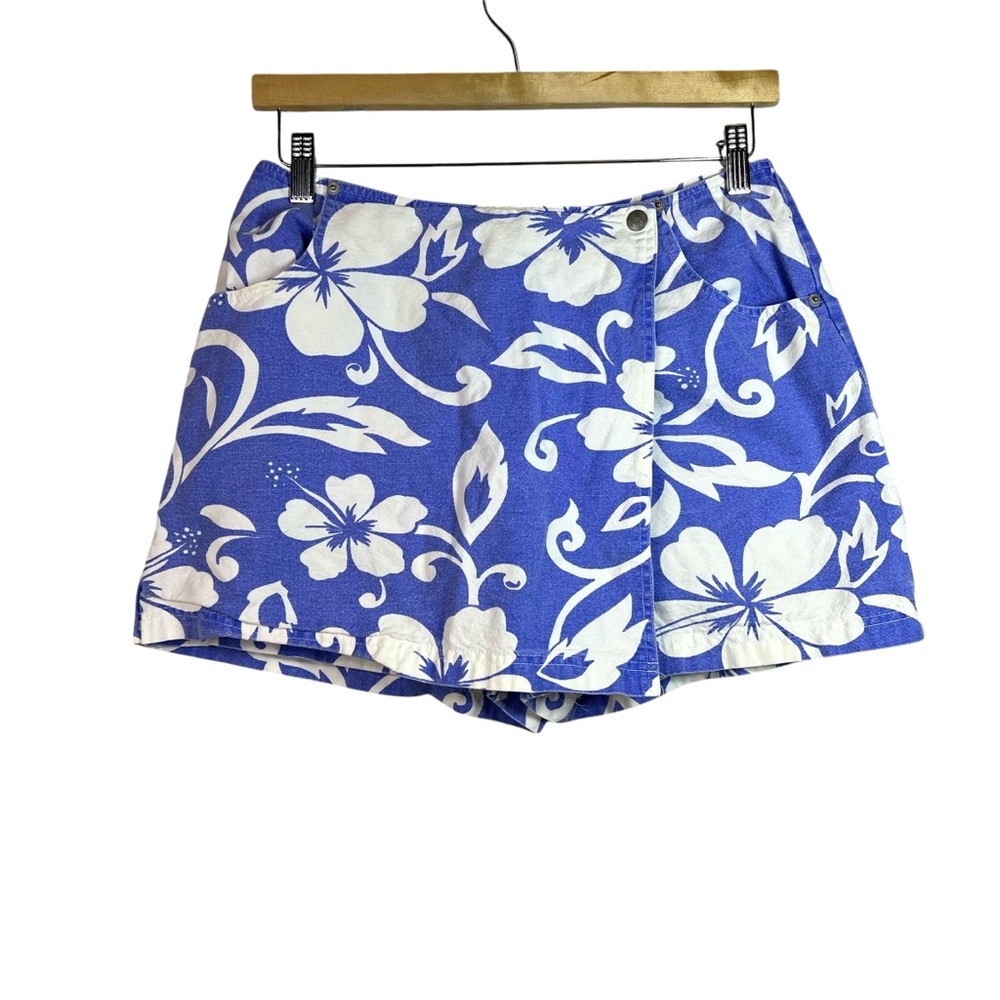 Vintage Girl Star Blue White Floral Y2K Skort Beach Tropical Size L 90s Vacation